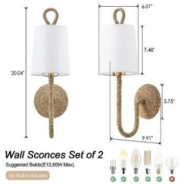Stylish MhyTogn Rattan Wall Sconce Set of 2 for Home Decor
