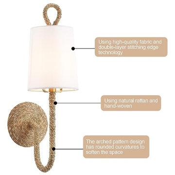 Stylish MhyTogn Rattan Wall Sconce Set of 2 for Home Decor