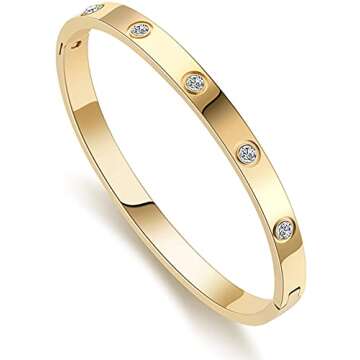My Daily Styles Women's Hinged CZ Bangle Bracelet in Yellow