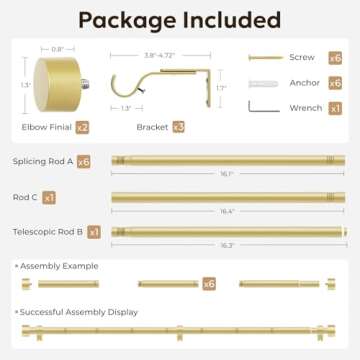 Zeerobee Heavy Duty Curtain Rods - Adjustable Length 66-120