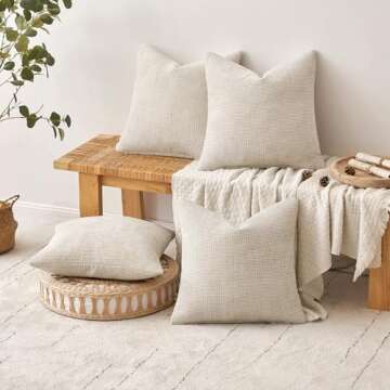 MIULEE Pack of 4 Couch Throw Pillow Covers 20x20 Inch Cream Soft Decorative Chenille Pillow Covers Farmhouse Accent Cushion Covers for Boho Home Decor Sofa Bedroom Living Room