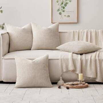 MIULEE Pack of 4 Couch Throw Pillow Covers 20x20 Inch Cream Soft Decorative Chenille Pillow Covers Farmhouse Accent Cushion Covers for Boho Home Decor Sofa Bedroom Living Room
