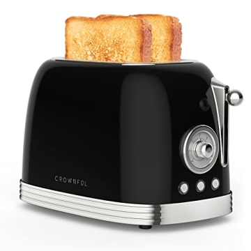 CROWNFUL 2-Slice Toaster - Retro Stainless Steel Design with Multiple Functions