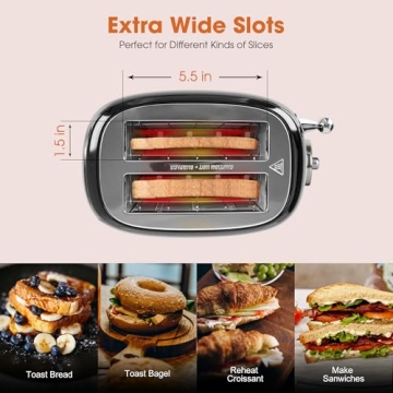CROWNFUL Retro 2-Slice Toaster with Extra Wide Slots
