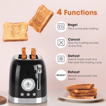 CROWNFUL Retro 2-Slice Toaster with Extra Wide Slots