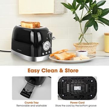 CROWNFUL Retro 2-Slice Toaster with Extra Wide Slots