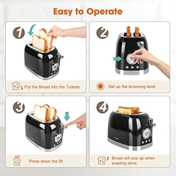 CROWNFUL Retro 2-Slice Toaster with Extra Wide Slots