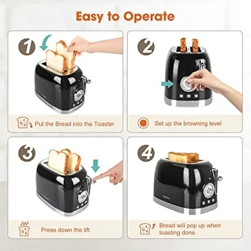 CROWNFUL Retro 2-Slice Toaster with Extra Wide Slots