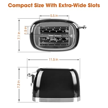 CROWNFUL Retro 2-Slice Toaster with Extra Wide Slots