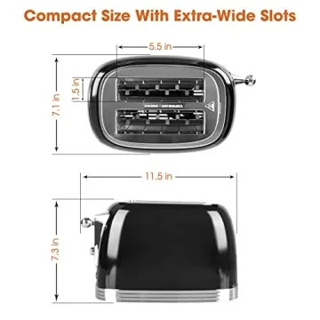 CROWNFUL Retro 2-Slice Toaster with Extra Wide Slots
