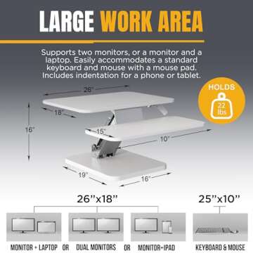 prontogoods Standing Desk Converter, Stand Up Desk Riser Adapter, Adjustable Dual Monitor Sit Stand Desk Riser for Desktop, Tabletops, Laptop, Gaming – 26", White