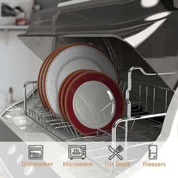 China Plates Set, 10.75 inch Porcelain Dinnerware Set of 4, Ceramic Dinner Plates, Microwave Safe Gold and Red Bone China Plates