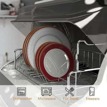 China Plates Set, 10.75 inch Porcelain Dinnerware Set of 4, Ceramic Dinner Plates, Microwave Safe Gold and Red Bone China Plates