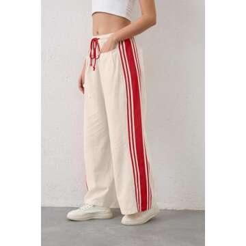 MISSACTIVER Stylish Women Wide Leg Striped Sweatpants