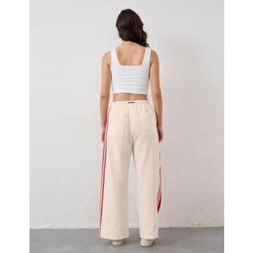 MISSACTIVER Stylish Women Wide Leg Striped Sweatpants