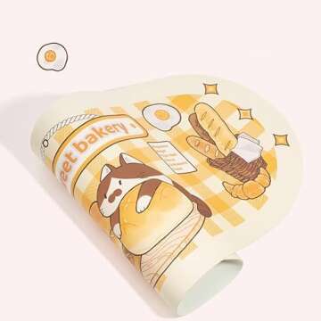 YOCORE Cute Kitty Mouse Pad and Wrist Rest Set- Large Non-Slip Rubber Base Desk Pad and Wrist Support for Keyboard-Laptop Desk Mat for Gaming, Writing