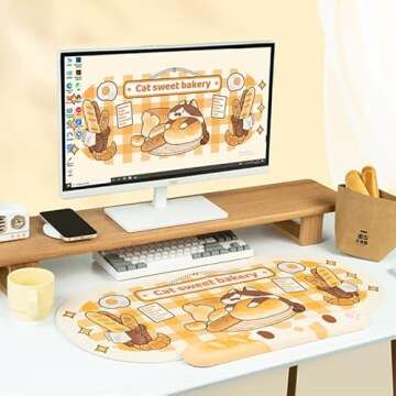 YOCORE Cute Kitty Mouse Pad and Wrist Rest Set- Large Non-Slip Rubber Base Desk Pad and Wrist Support for Keyboard-Laptop Desk Mat for Gaming, Writing