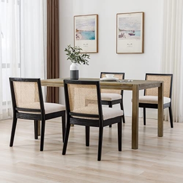 BESTANO Farmhouse Rattan Dining Chairs Set of 4 Black Wood Dining Room Chairs Rectangle Cane Country...