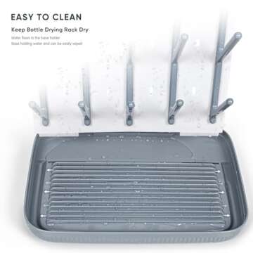 Termichy Baby Bottle Drying Rack: Large Vertical Bottle Dryer Rack Holder - Space Saving Standing Drying Rack for Baby Bottles and Pump Part Cleaning (Gray)