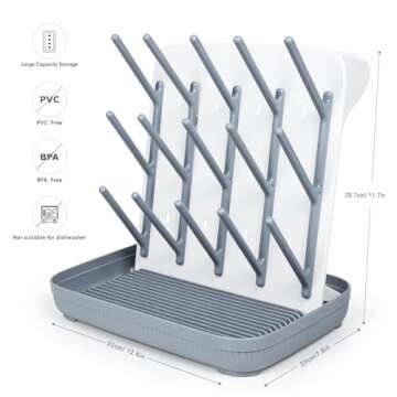 Termichy Baby Bottle Drying Rack: Large Vertical Bottle Dryer Rack Holder - Space Saving Standing Drying Rack for Baby Bottles and Pump Part Cleaning (Gray)