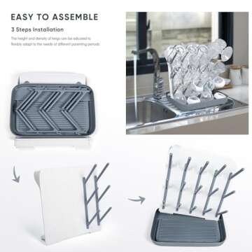 Termichy Baby Bottle Drying Rack: Large Vertical Bottle Dryer Rack Holder - Space Saving Standing Drying Rack for Baby Bottles and Pump Part Cleaning (Gray)