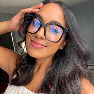 DIFF Bella Designer Square Computer Blue Light Blocking Glasses Women Oversized, Black