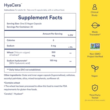 HyaCera Skin Supplement for Wrinkle & Hydration Support