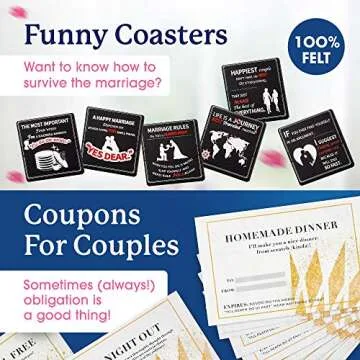 Cool Bridal Shower Gifts For Bride to Be | Unique Engagement Gifts | The Marriage Survival Kit | Best Wedding Gifts For Couple, Her | Free Ring Dish, Coasters, Bottle Opener