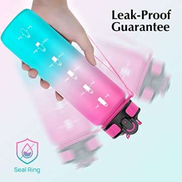 EYQ 32 oz Water Bottle with Time Marker, Carry Strap, Leak-Proof Tritan BPA-Free, Ensure You Drink Enough Water for Fitness, Gym, Camping, Outdoor Sports (Fuschia/Green Gradient)