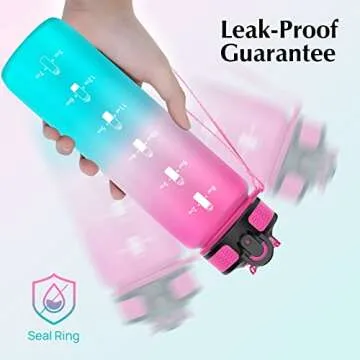 EYQ 32 oz Water Bottle with Time Marker, Carry Strap, Leak-Proof Tritan BPA-Free, Ensure You Drink Enough Water for Fitness, Gym, Camping, Outdoor Sports (Fuschia/Green Gradient)