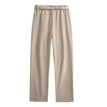 OYOANGLE Men's Fold Pleated Straight Wide Leg Suit Pants Business Casual Pants with Pocket Khaki Medium