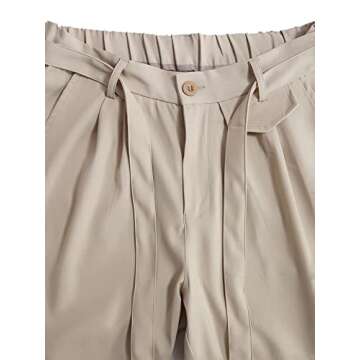 OYOANGLE Men's Fold Pleated Straight Wide Leg Suit Pants Business Casual Pants with Pocket Khaki Medium