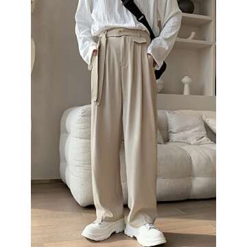 OYOANGLE Men's Fold Pleated Straight Wide Leg Suit Pants Business Casual Pants with Pocket Khaki Medium