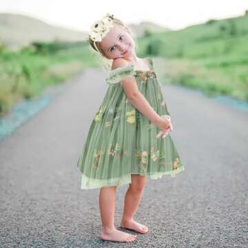 Toddler Baby Girls Tutu Dress Sleeveless Floral Print Layered Tulle Dress Little Girl Princess Dresses with Flower Headband (Green#1, 12-18 Months)