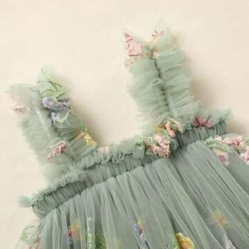 Toddler Baby Girls Tutu Dress Sleeveless Floral Print Layered Tulle Dress Little Girl Princess Dresses with Flower Headband (Green#1, 12-18 Months)