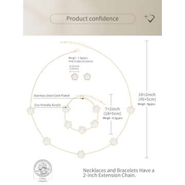 Qinpan Four Leaf Clover Necklace Bracelet and Stud Earrings Set for Women Lucky Flower Jewelry (White-14K Gold)