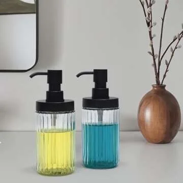 Suanti Ribbed Glass Soap Dispensers for Kitchen & Bathroom