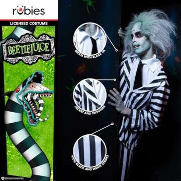 Rubies Beetlejuice Men's Costume for Themed Parties and Halloween, Black/White, Standard