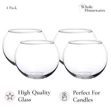 WHOLE HOUSEWARES | Clear Glass Bubble Bowl | Glass Fish Bowl | Globe Flower Vase Centerpiece | Round Vase | Decorative Glass Bowl for Wedding Event Home Decor, 4 Piece