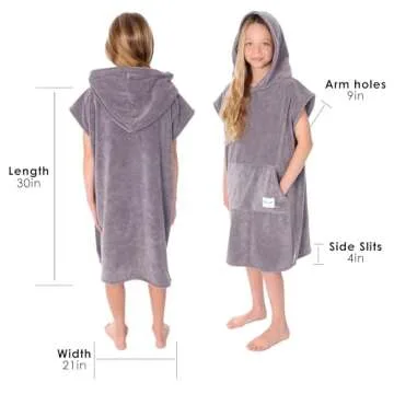 Slay Surf Changing Poncho, Wearable Hooded Towels for Kids, Swimming Towel, Beach Cover Up,One Size Fits Most Ages 5-10 (Gray)