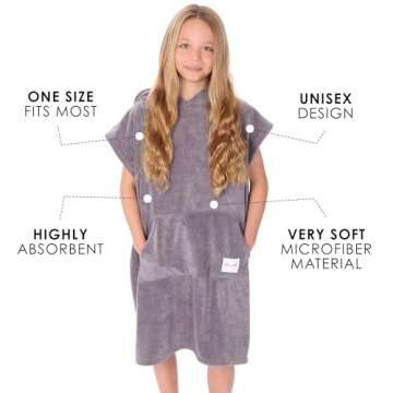 Slay Surf Changing Poncho, Wearable Hooded Towels for Kids, Swimming Towel, Beach Cover Up,One Size Fits Most Ages 5-10 (Gray)