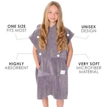 Slay Surf Changing Poncho, Wearable Hooded Towels for Kids, Swimming Towel, Beach Cover Up,One Size Fits Most Ages 5-10 (Gray)