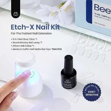 Beetles Gel Nail Kit Easy Nail Extension Set With Etch X Nail Tips 504Pcs Half Matte Medium Coffin S...