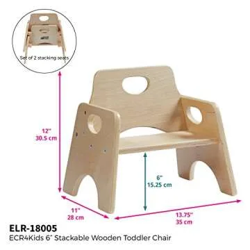 ECR4Kids 6" Stackable Wooden Chair for Toddlers - Sturdy Hardwood Seat for Daycare/Preschool/Home Furniture - Natural Finish (2-Pack)