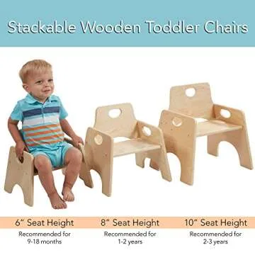 ECR4Kids 6" Stackable Wooden Chair for Toddlers - Sturdy Hardwood Seat for Daycare/Preschool/Home Furniture - Natural Finish (2-Pack)