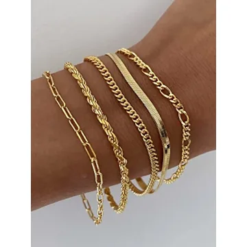 Trendy 14K Gold Bracelets Set for Women - DEARMAY