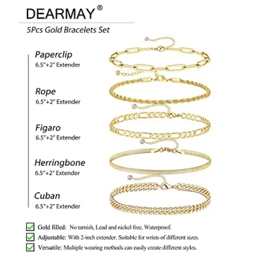 Trendy 14K Gold Bracelets Set for Women - DEARMAY