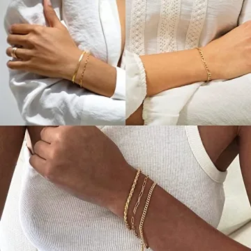 Trendy 14K Gold Bracelets Set for Women - DEARMAY