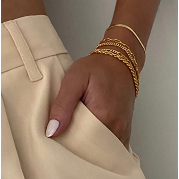 Trendy 14K Gold Bracelets Set for Women - DEARMAY