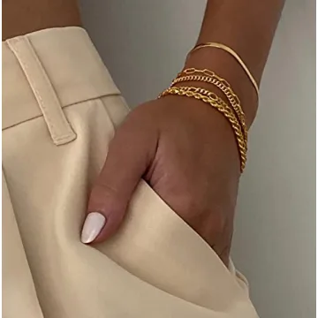 Trendy 14K Gold Bracelets Set for Women - DEARMAY